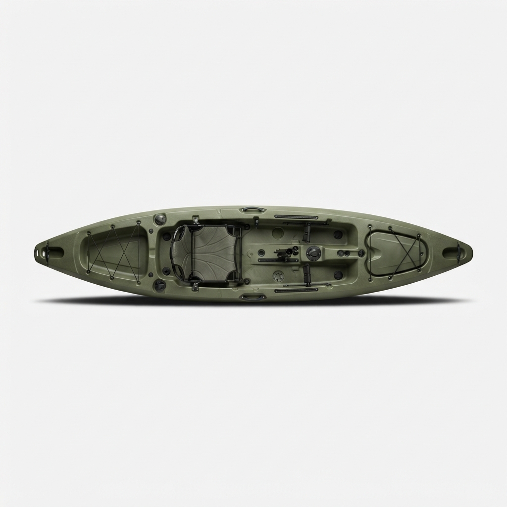 Olive sit-on-top fishing kayak with seat and storage