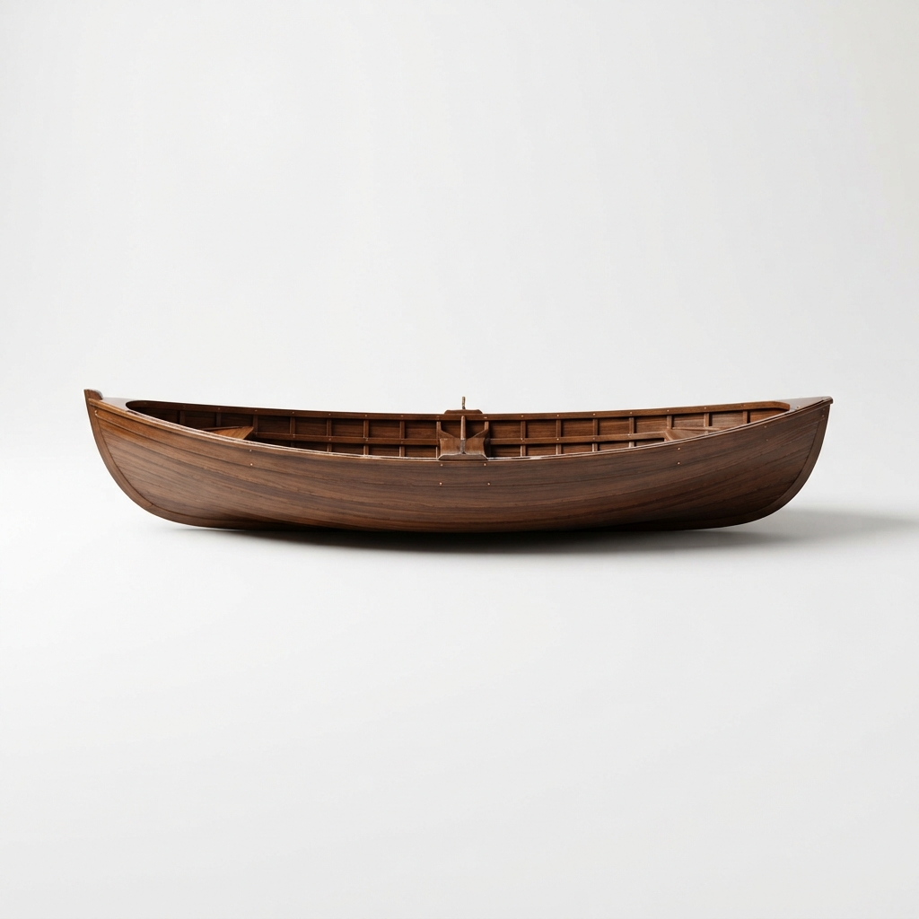 Saddlebrown classic wooden rowboat with oarlocks