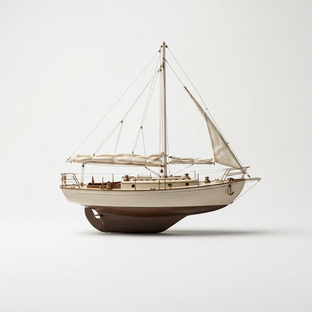 Beige coastal cruiser sailboat side view