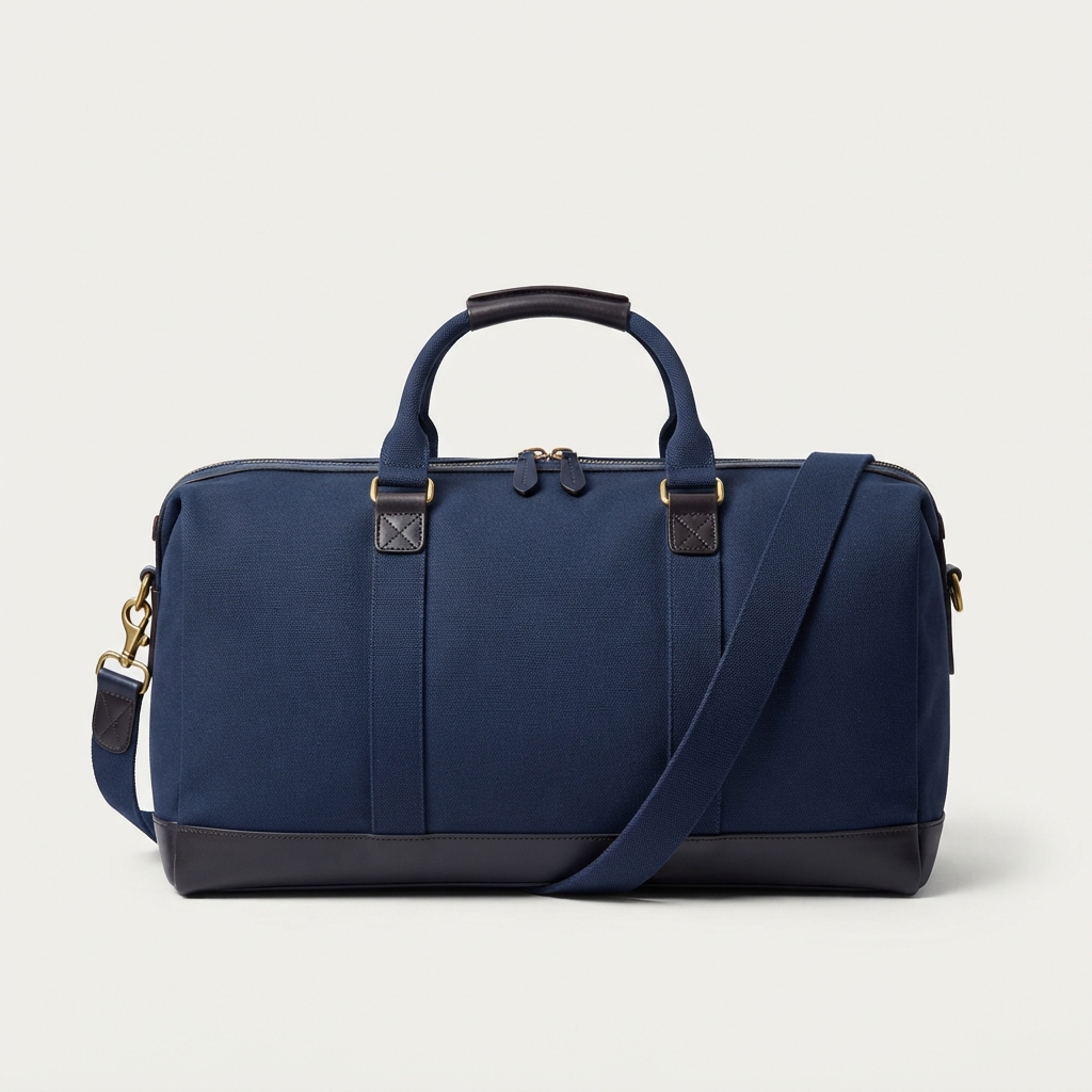 Navy marine duffel bag with handles and shoulder strap